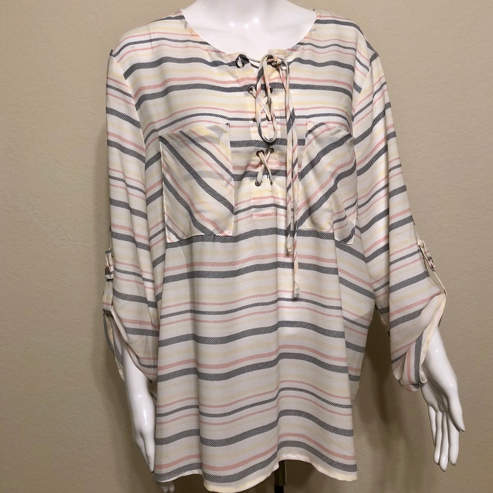 Cato XL stripe lace up popover blouse tunic - Picture 1 of 8